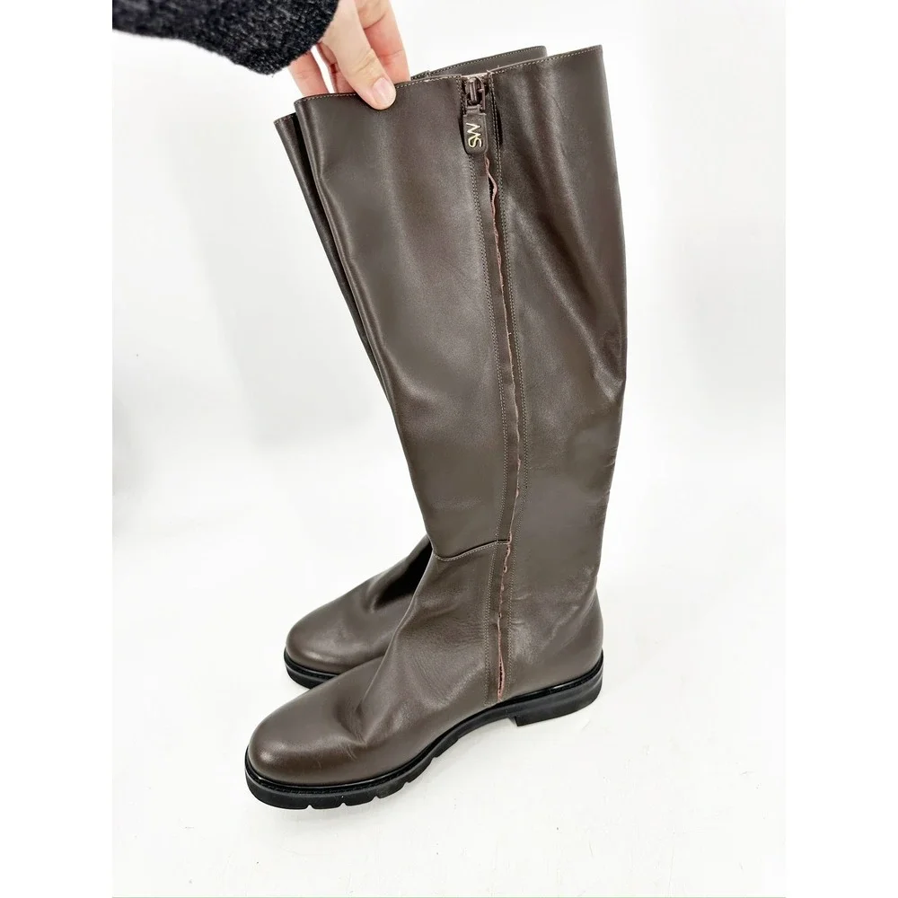 Stuart Weitzman‎ Donna to-the-knee Zip Boots Brown Leather 10 NEW